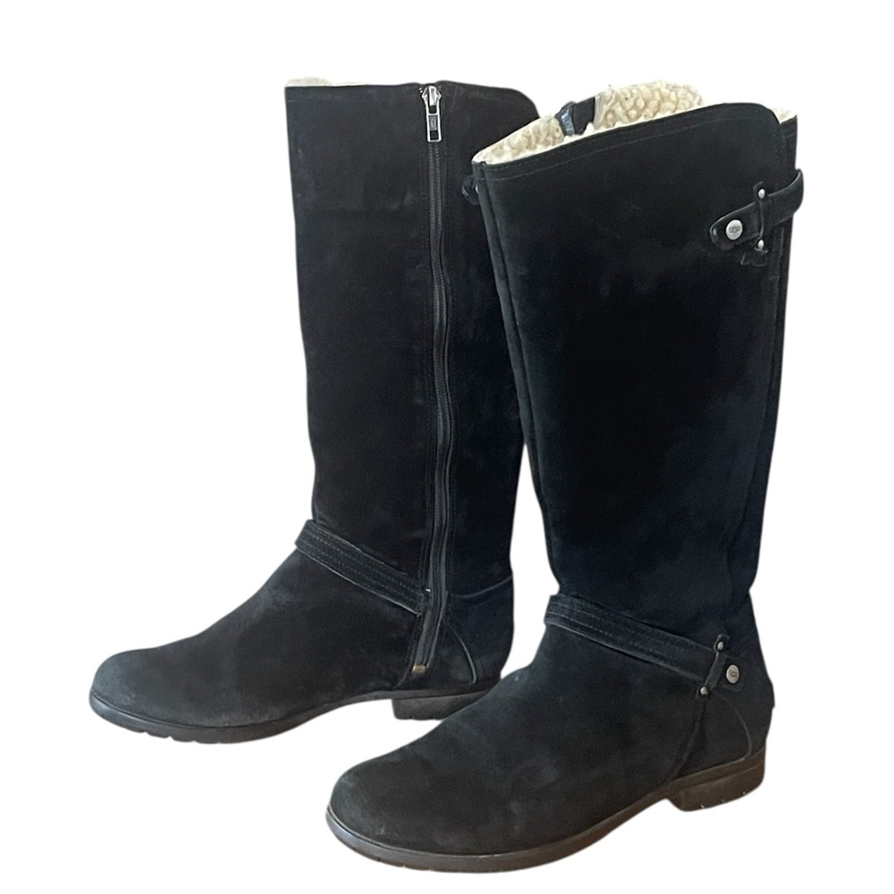 UGG Jillian knee high side zip black suede boots. Sherpalined. Size 7.5 GUC - Picture 2 of 16